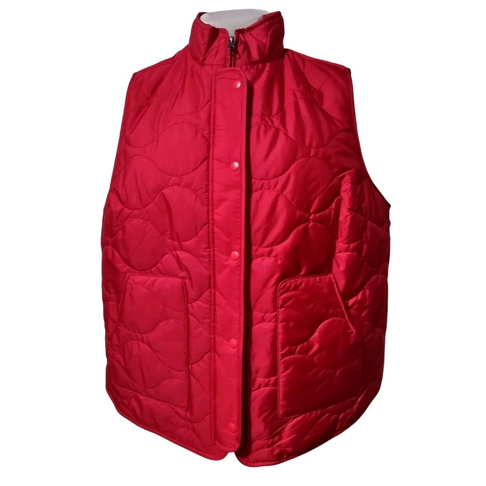 Croft & Barrow Quilted Vest 2X Women Plus Size Cabin Core Red Fleece Lined New